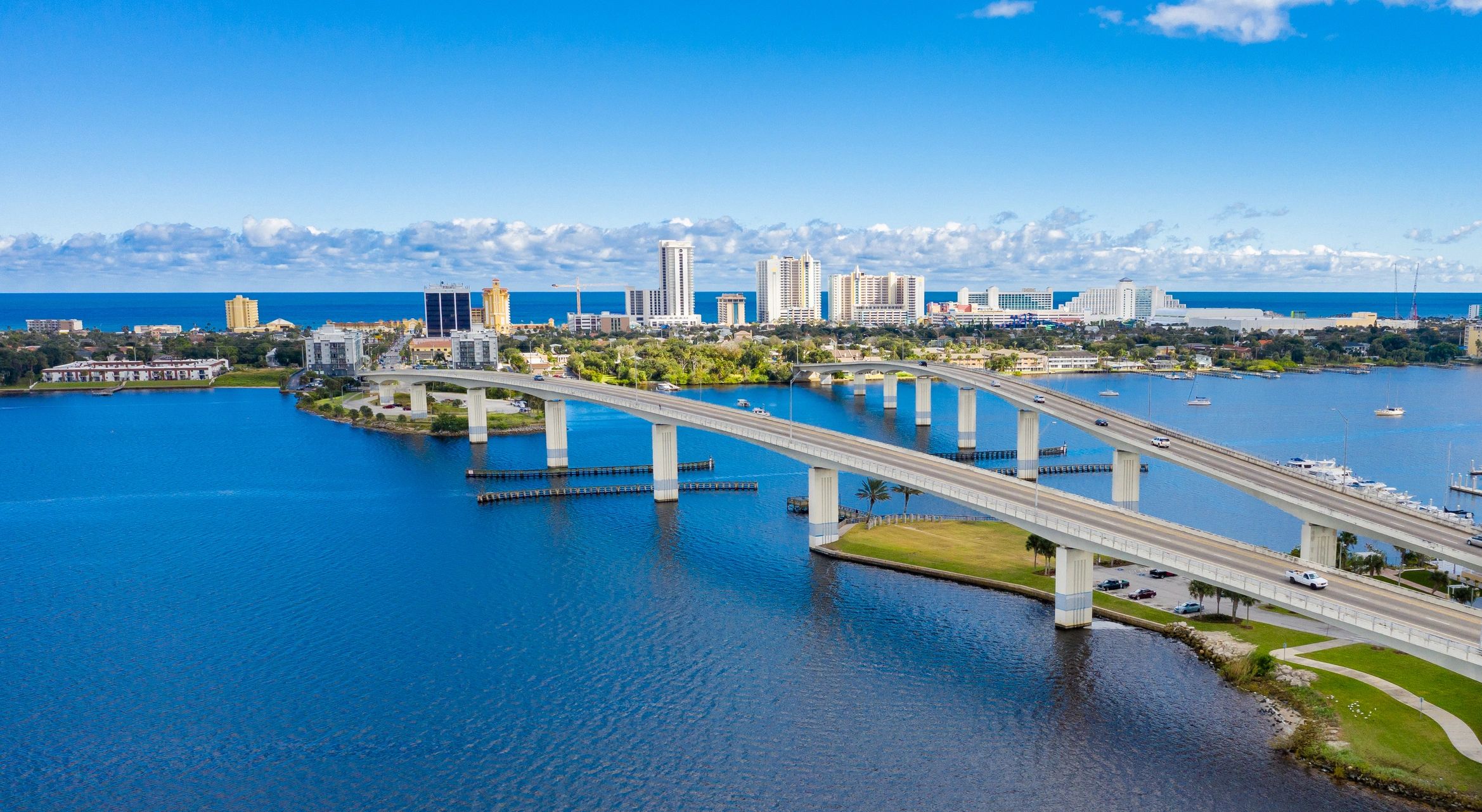 Aerial view of Florida waterfront community