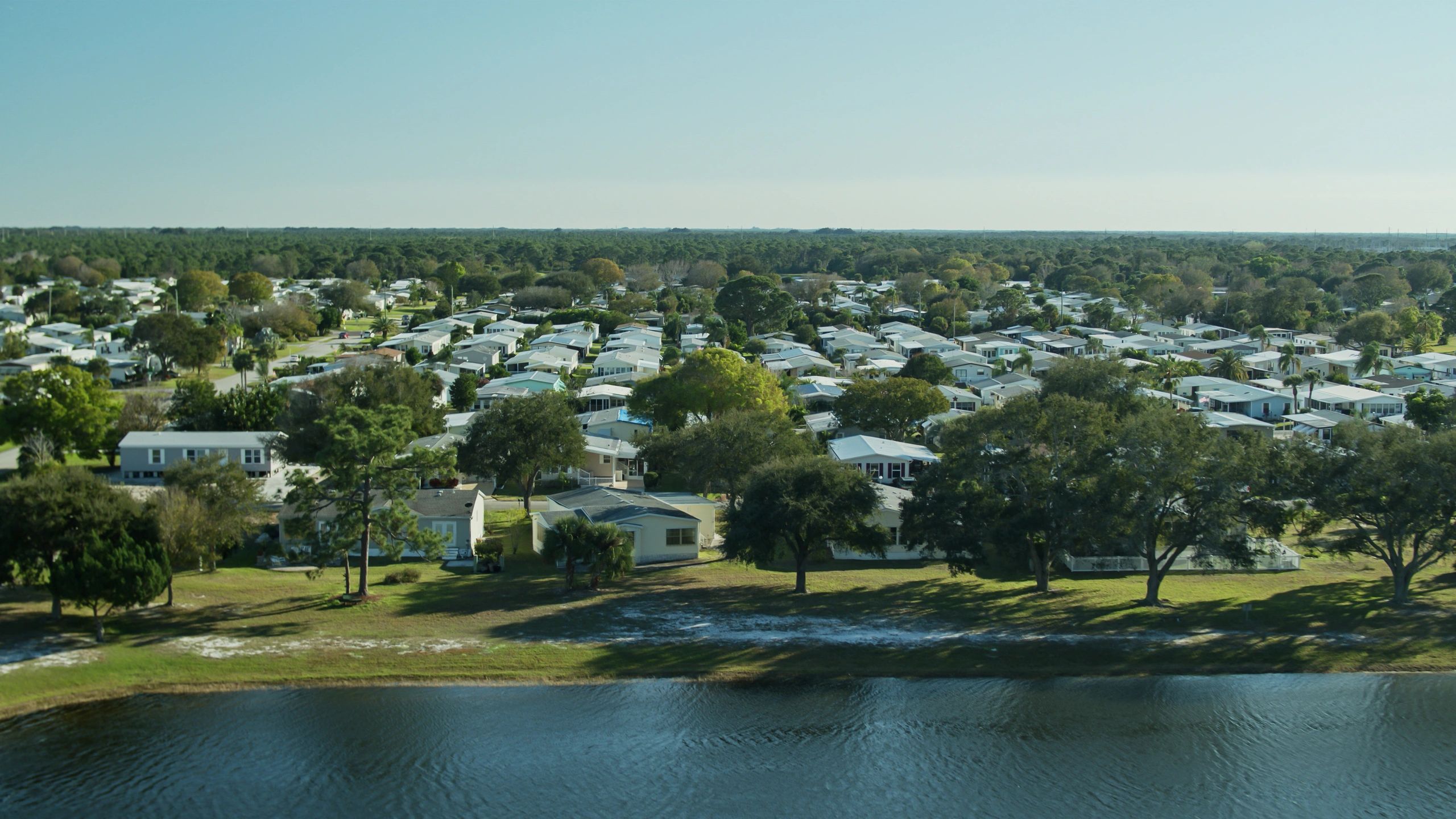 Florida waterfront neighborhood aerial