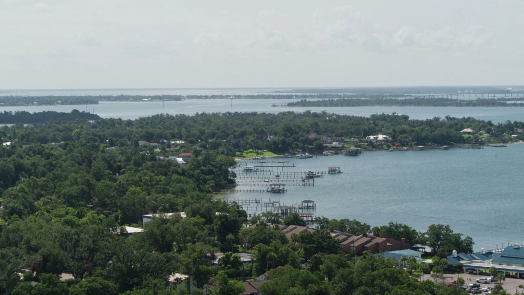Bayfront Residential Neighborhood with Private Docks Along the Shoreline, Panama City, FL