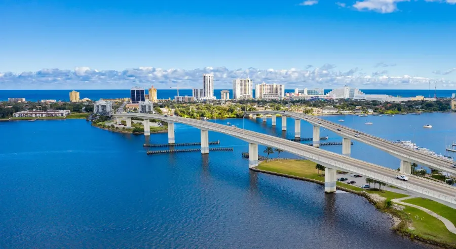 Bridge across Tampa Bay with the downtown skyline beyond