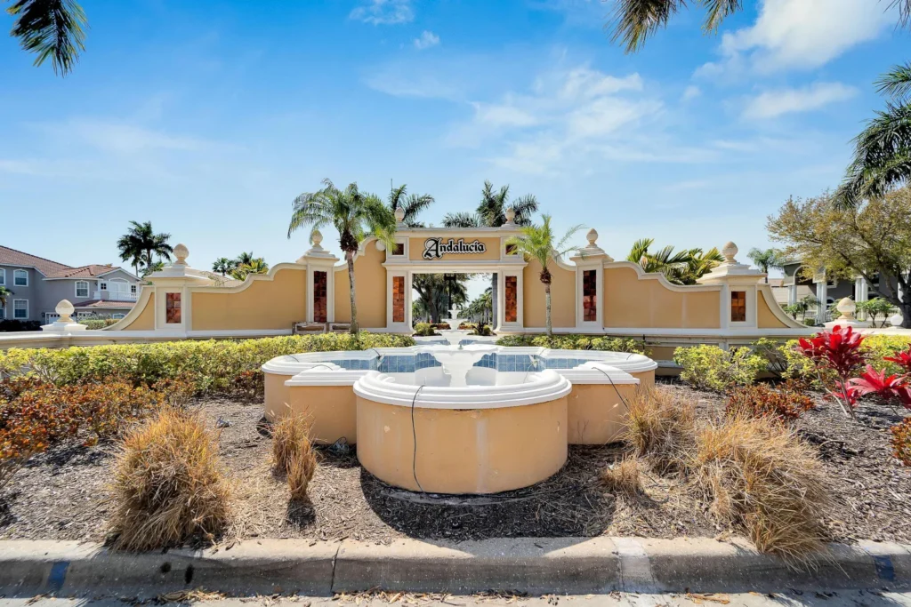 Fountain courtyard at the Andalucia community in Apollo Beach, Florida