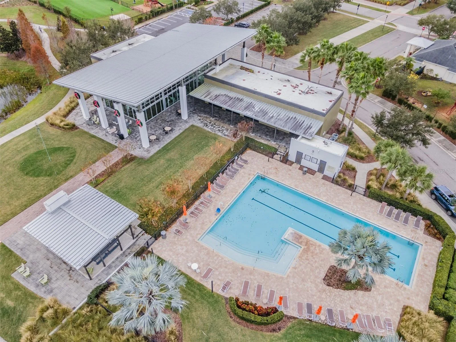 Covered pavilion beside the pool at Covington Park in Apollo Beach
