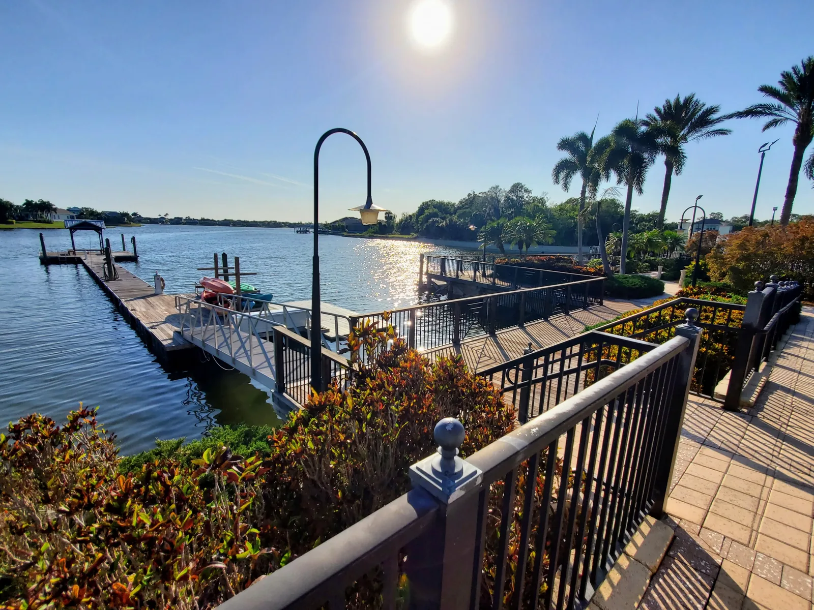 Kayak launch and community dock on the MiraBay lagoon in Apollo Beach