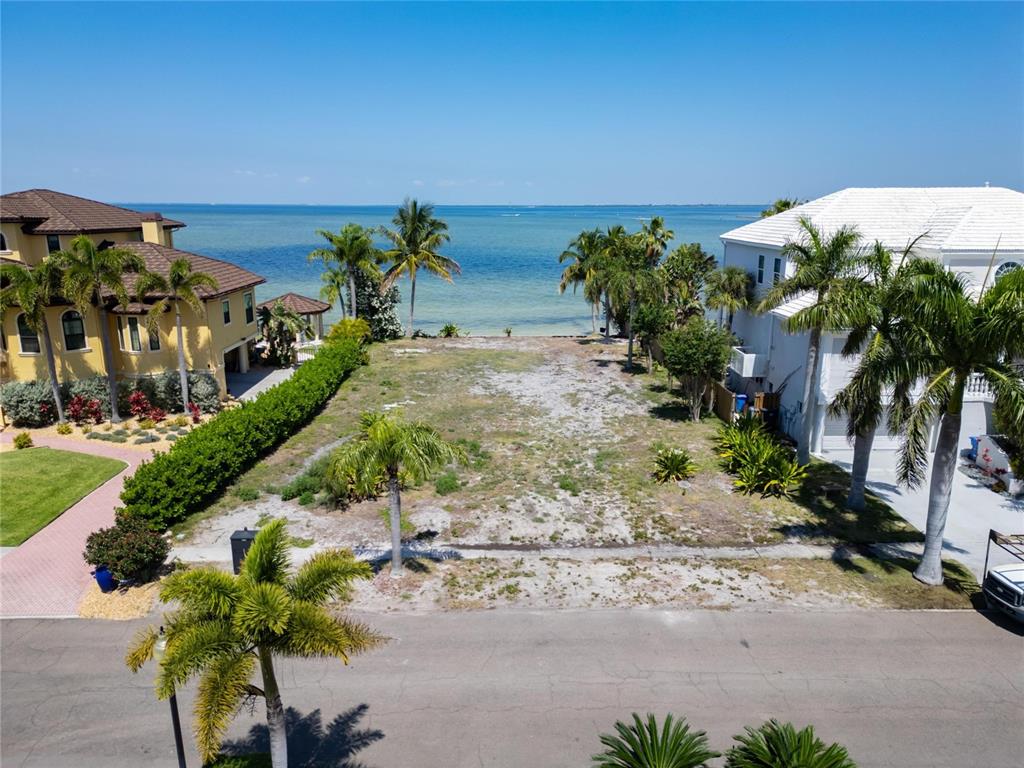 Aerial of Symphony Isles homes along the Tampa Bay beach