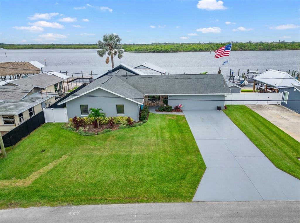 Aerial view of 3422 W Shell Point Road and the water in Shell Point, Ruskin