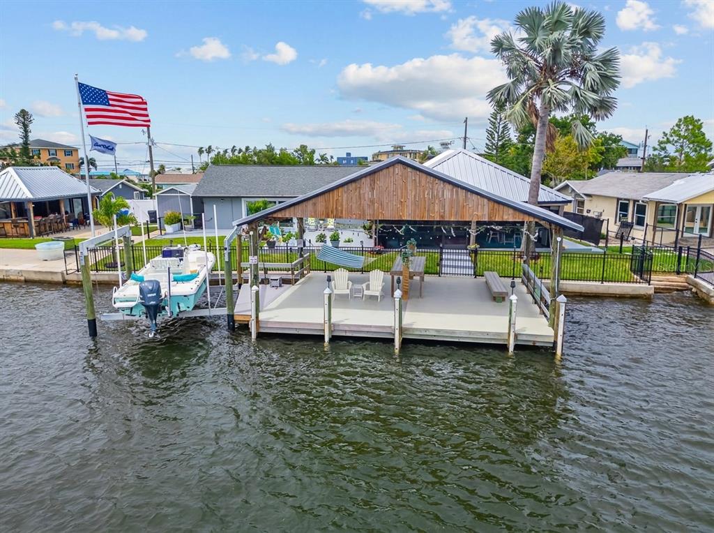 Aerial view of 3422 W Shell Point Road with dock and boat lift, Ruskin FL