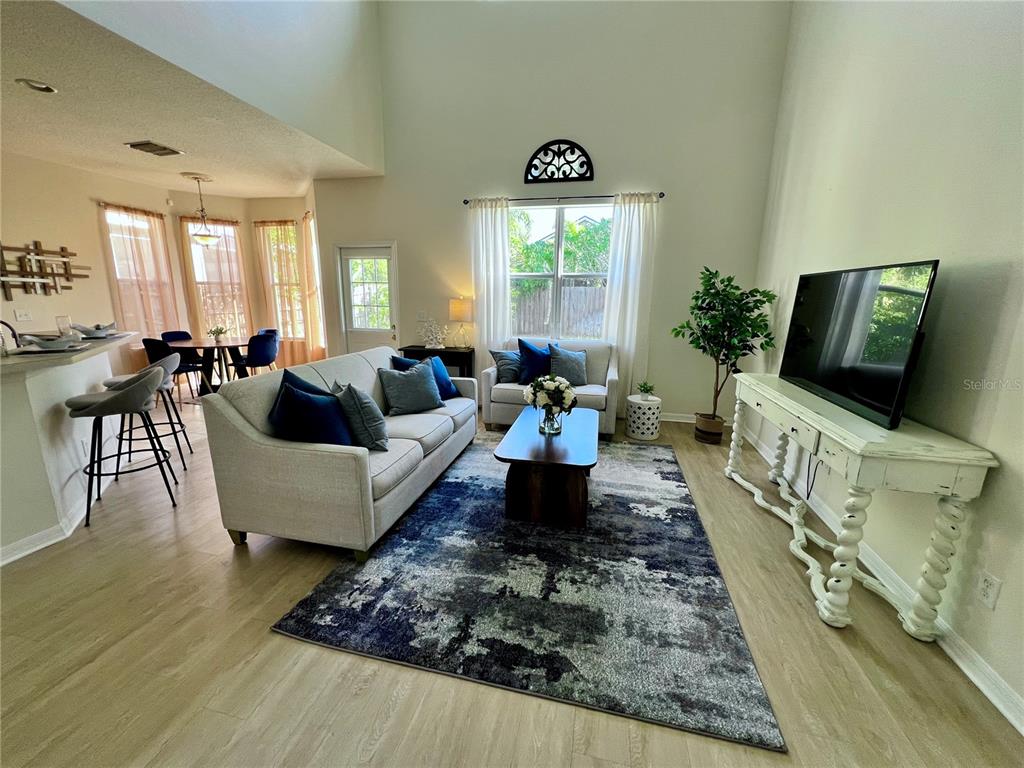 Living room with high ceilings