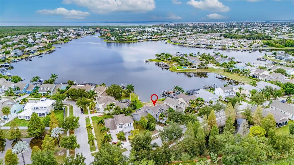 Aerial view of 435 Manns Harbor Drive and the MiraBay lagoon, Apollo Beach