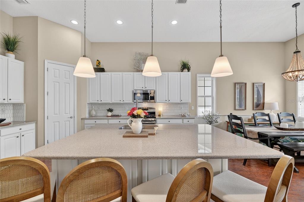 Kitchen with stone counters and large island