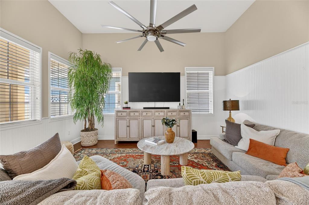 Living room with high ceilings