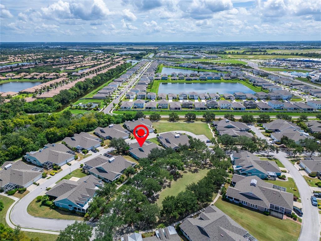 Aerial view of the park across from the home