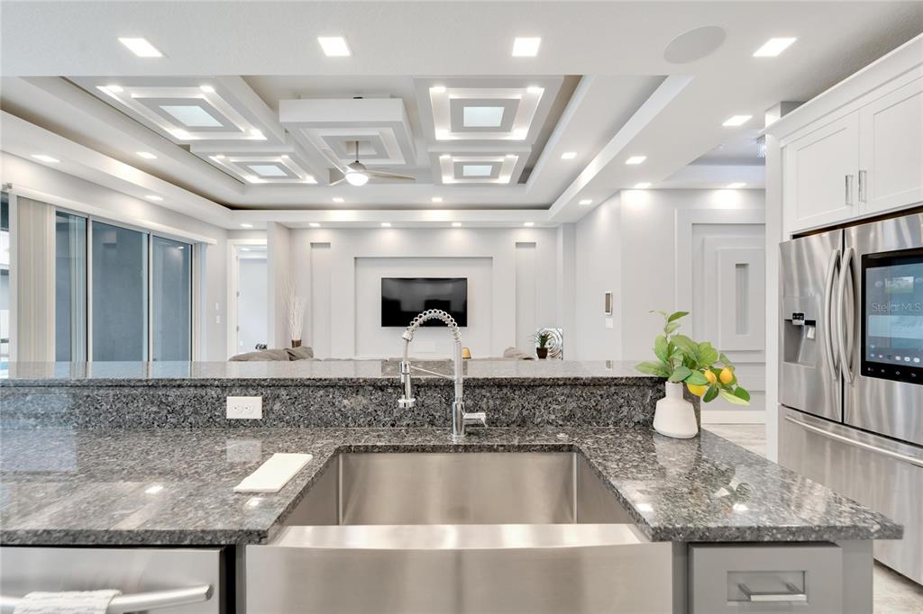 Kitchen island and farm sink