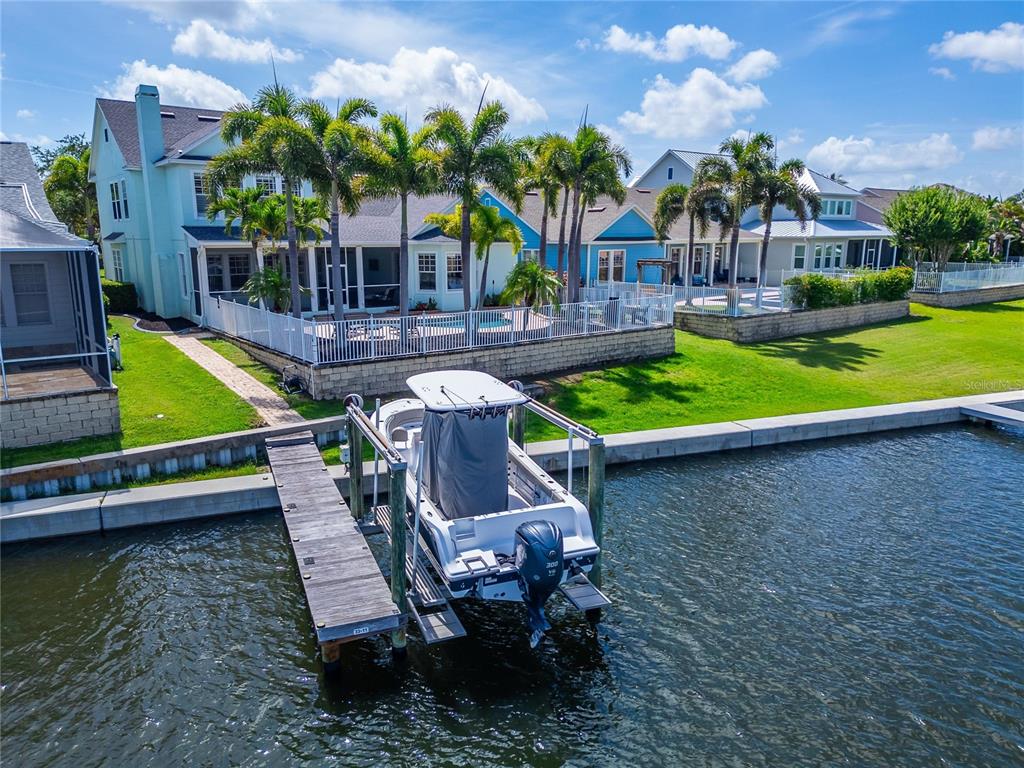 Boat on the 12,000-pound lift at 5722 Sea Trout Place