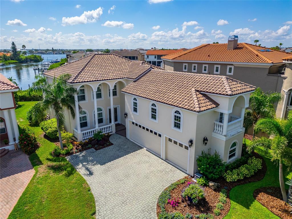 Front of 6203 Marbella Boulevard, a Mediterranean waterfront home in guard-gated Andalucía, Apollo Beach FL