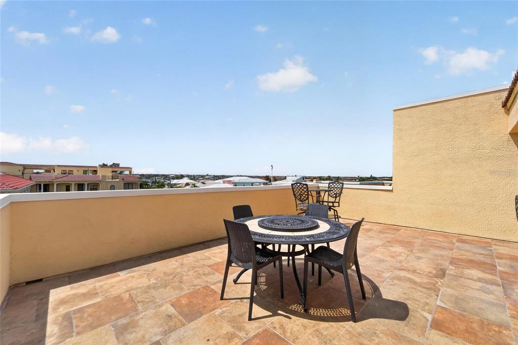 Roof patio seating with open sky views