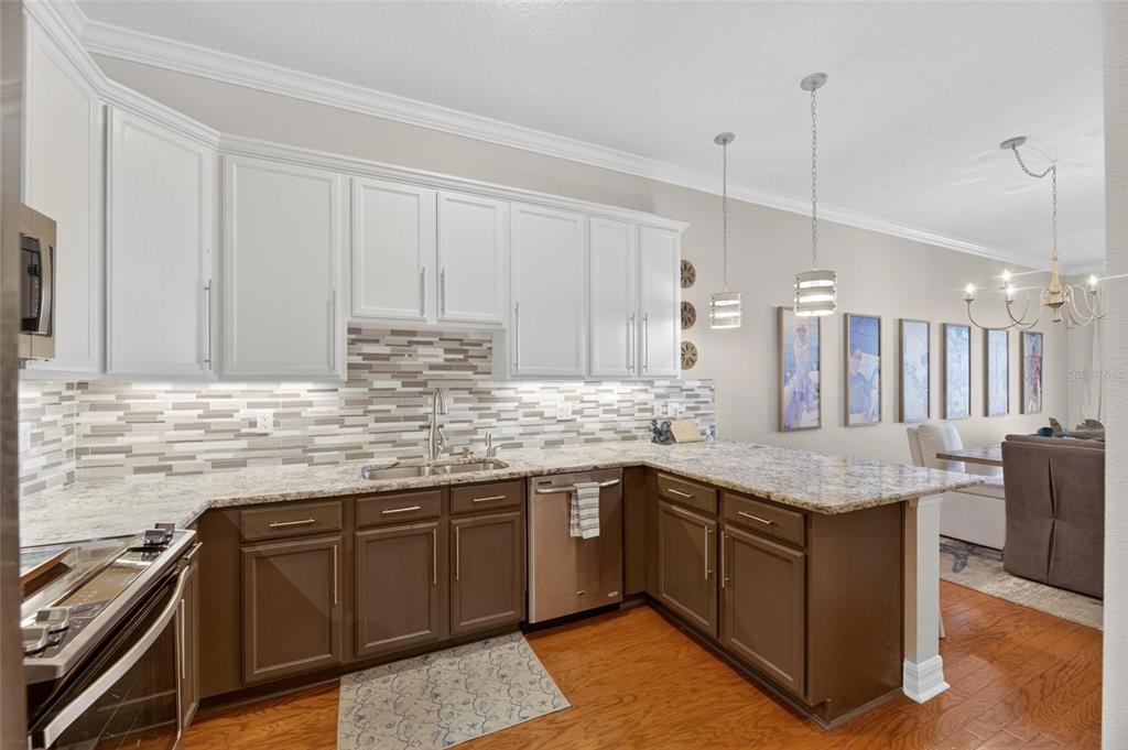 Kitchen island and dining area