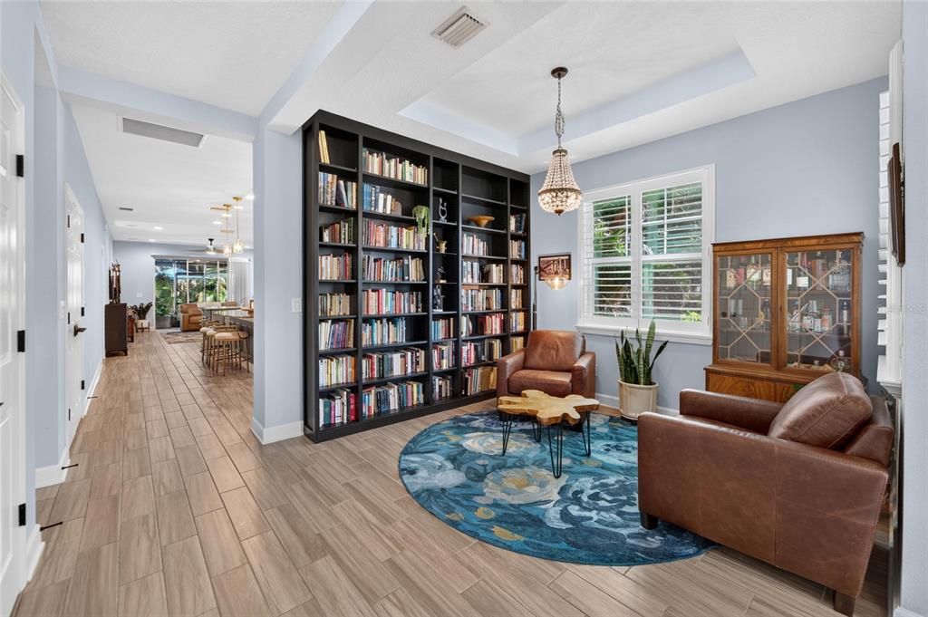 Main living area with high ceilings