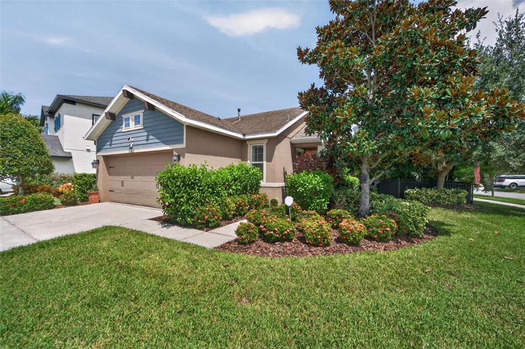Covered front porch and 2-car garage