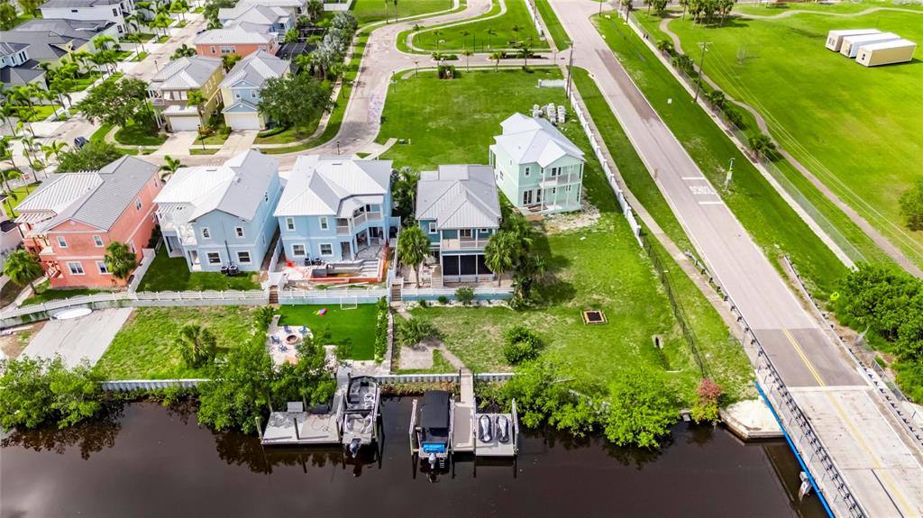 Aerial of the canal, docks and conservation land behind 6512 Simone Shores Circle