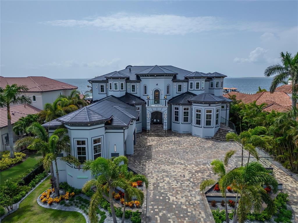 Aerial of 6526 Surfside Boulevard, a three-story Tampa Bayfront estate in Apollo Beach FL