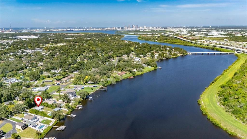 Aerial of the Palm River leading toward the bay from 6712 Myrna Drive