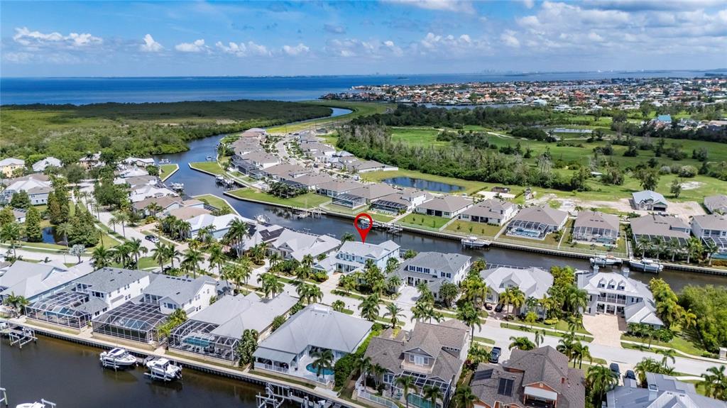 Aerial view of the MiraBay canal system in Apollo Beach