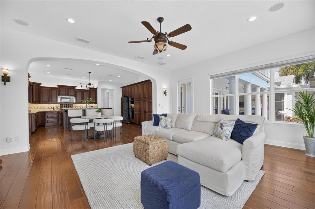 Great room with walls of windows facing Biscayne Canal