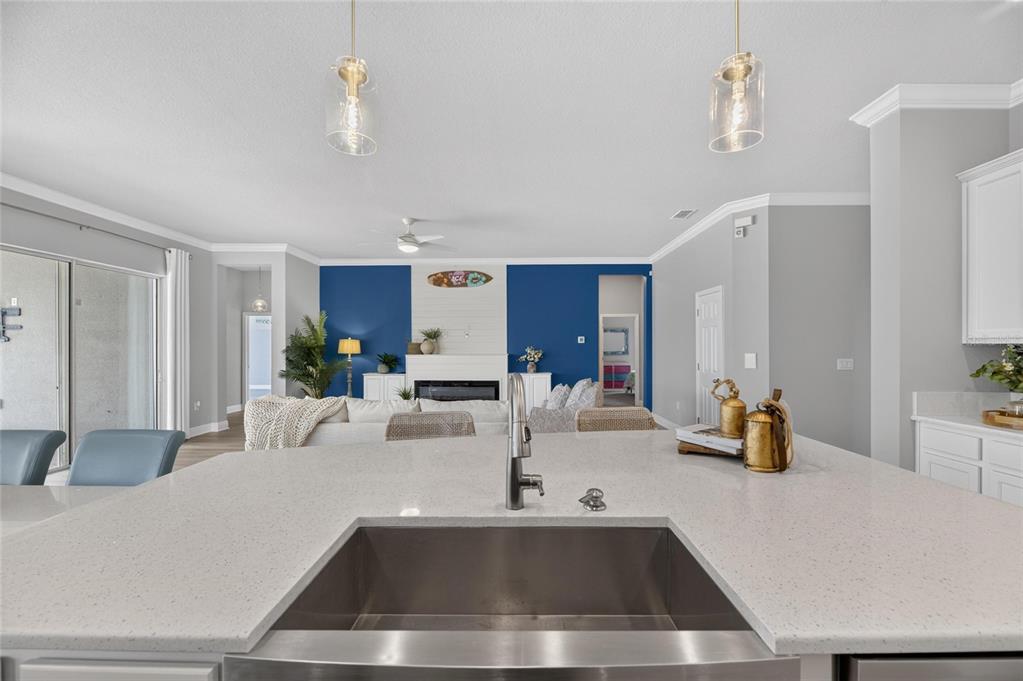 Kitchen island and dining area