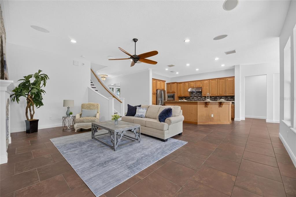 Family room open to the kitchen