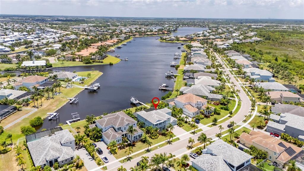Aerial of the MiraBay lagoon behind 825 Manns Harbor Drive, Apollo Beach