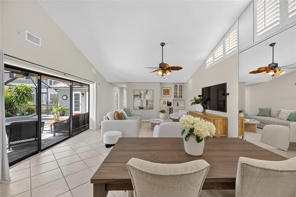 Living room with cathedral ceilings