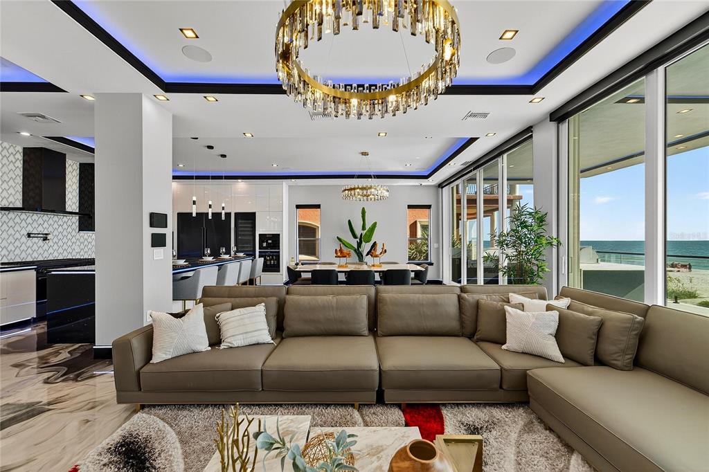 Open living and dining with Gulf views at 9600 Gulf Boulevard