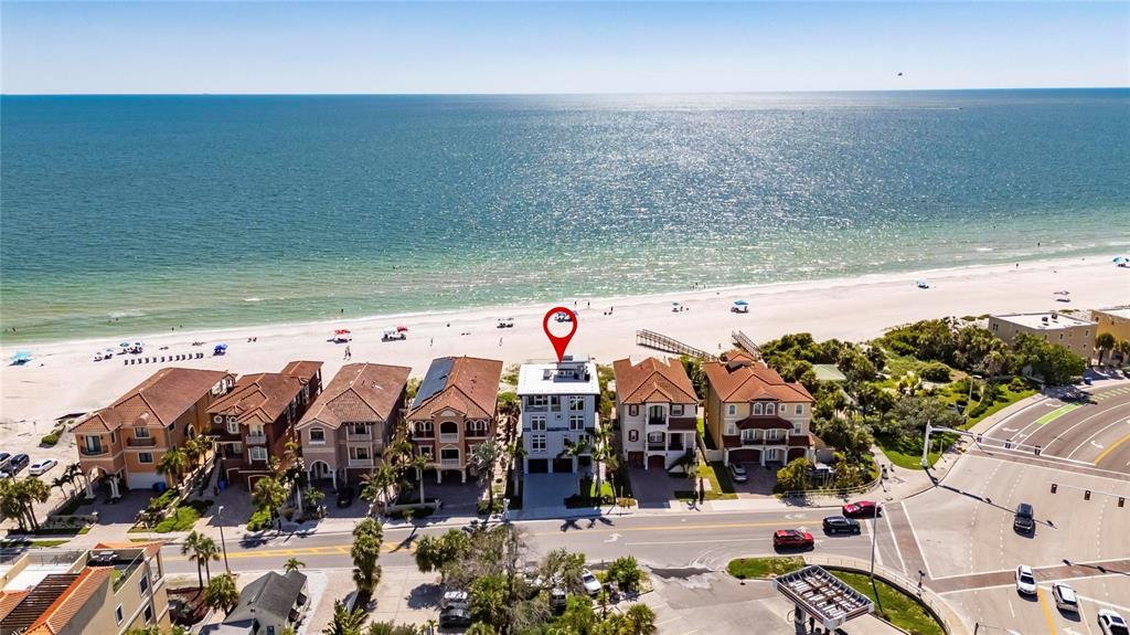 Aerial of 9600 Gulf Boulevard on the beach in Treasure Island, Florida